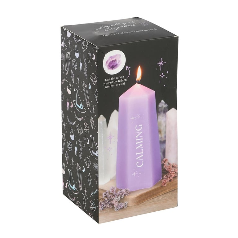 Calming Crystal Candle with Rough Amethyst - Unscented Inner Strength and Manifestation Aid for Sacred Spaces