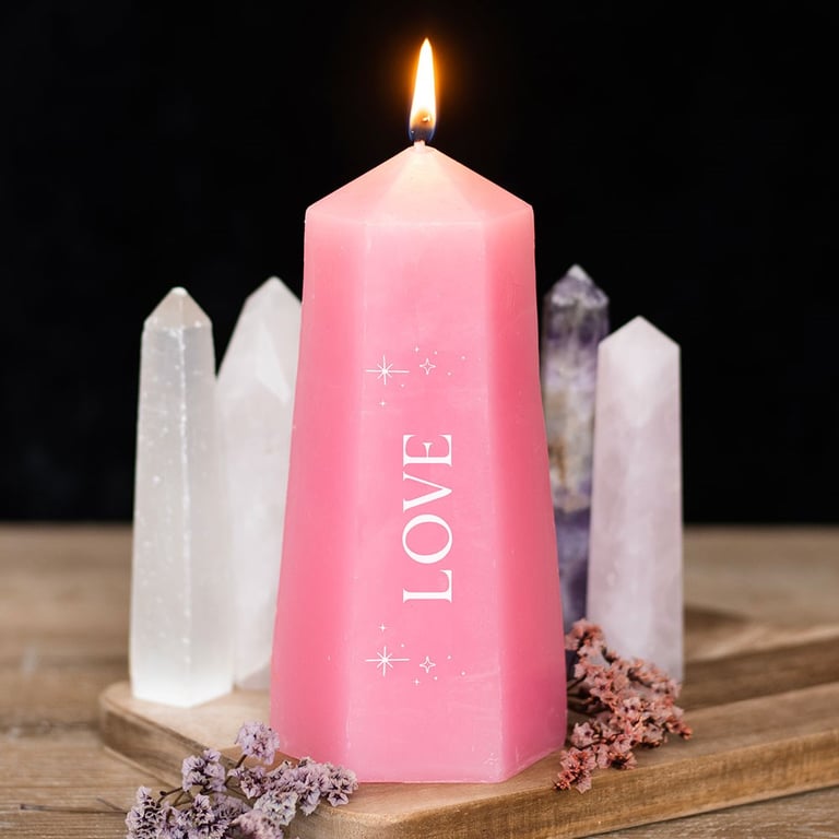 Love Crystal Candle with Rough Rose Quartz - Unscented Paraffin Wax for Sacred Space