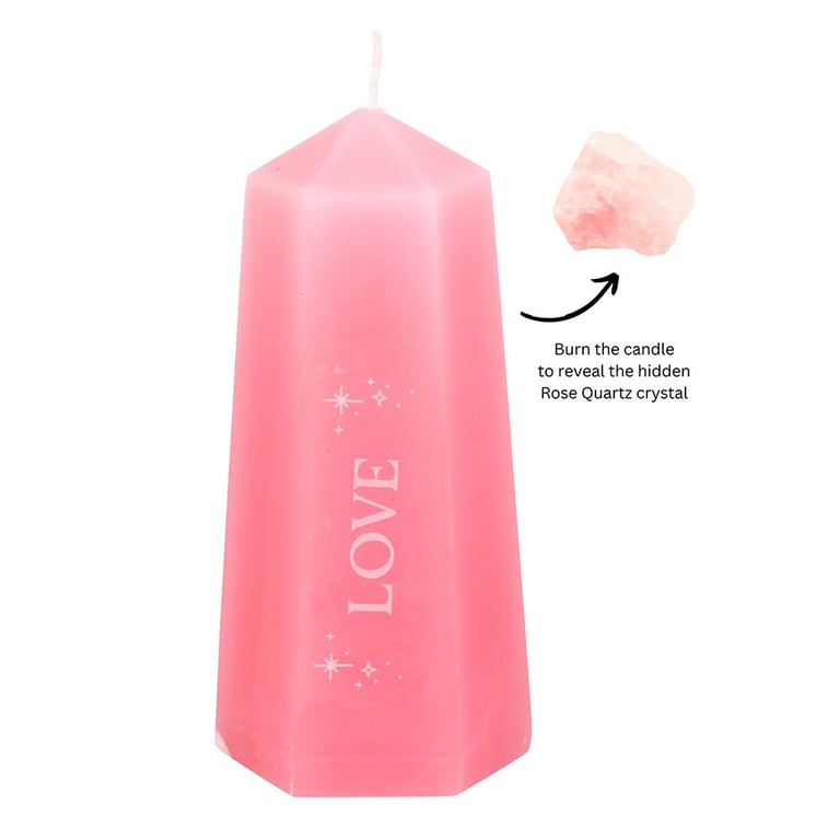 Love Crystal Candle with Rough Rose Quartz - Unscented Paraffin Wax for Sacred Space
