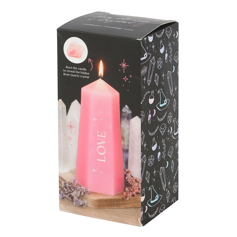 Love Crystal Candle with Rough Rose Quartz - Unscented Paraffin Wax for Sacred Space