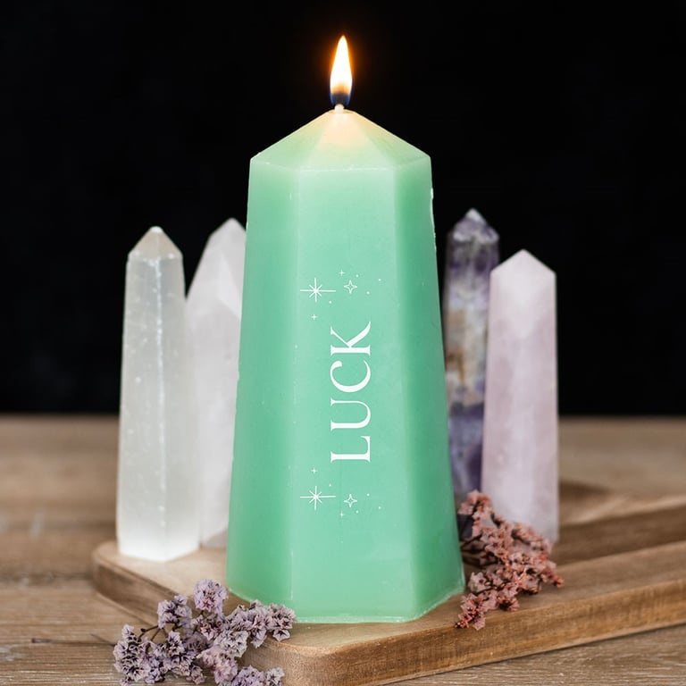 Luck Crystal Candle with Green Aventurine - 30 Hour Burn Time Wealth Attraction Candle
