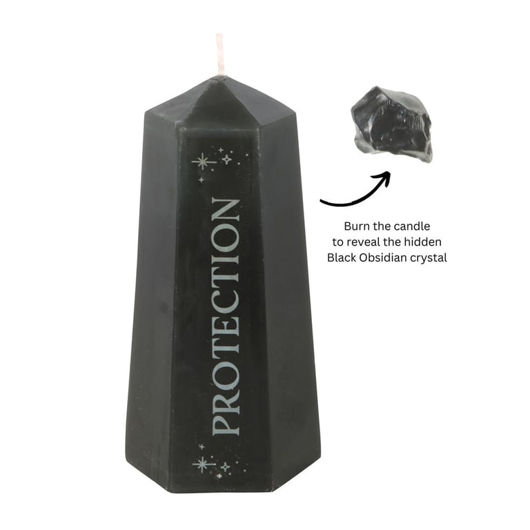 Protection Crystal Candle with Rough Black Obsidian - Inner Clarity & Manifestation Aid