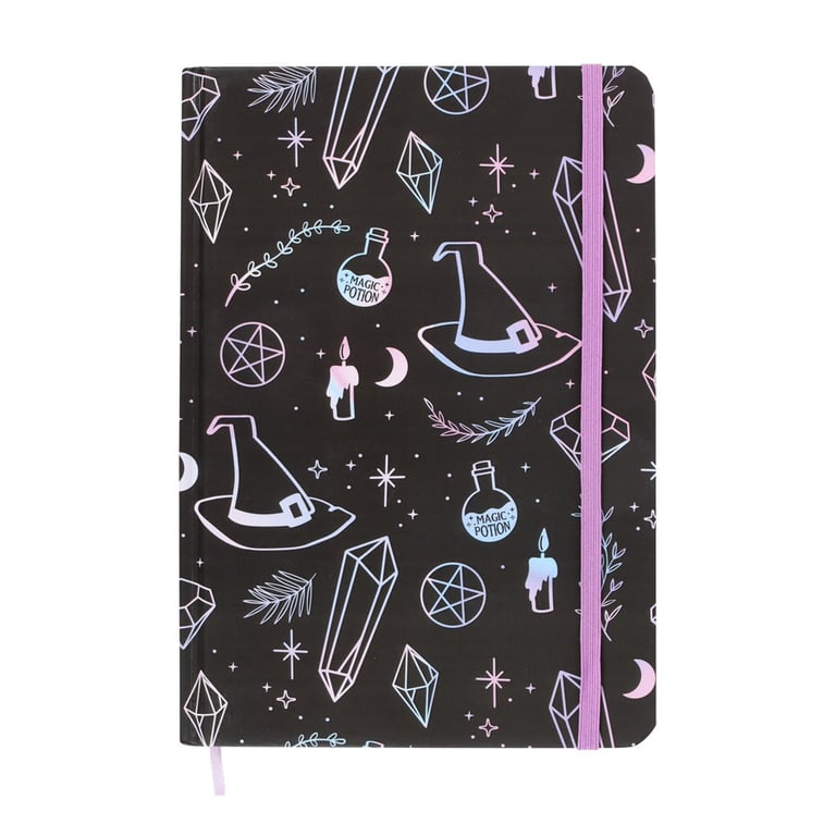 Crystal Witch A5 Notebook with Holographic Design and Silver Foil Pages
