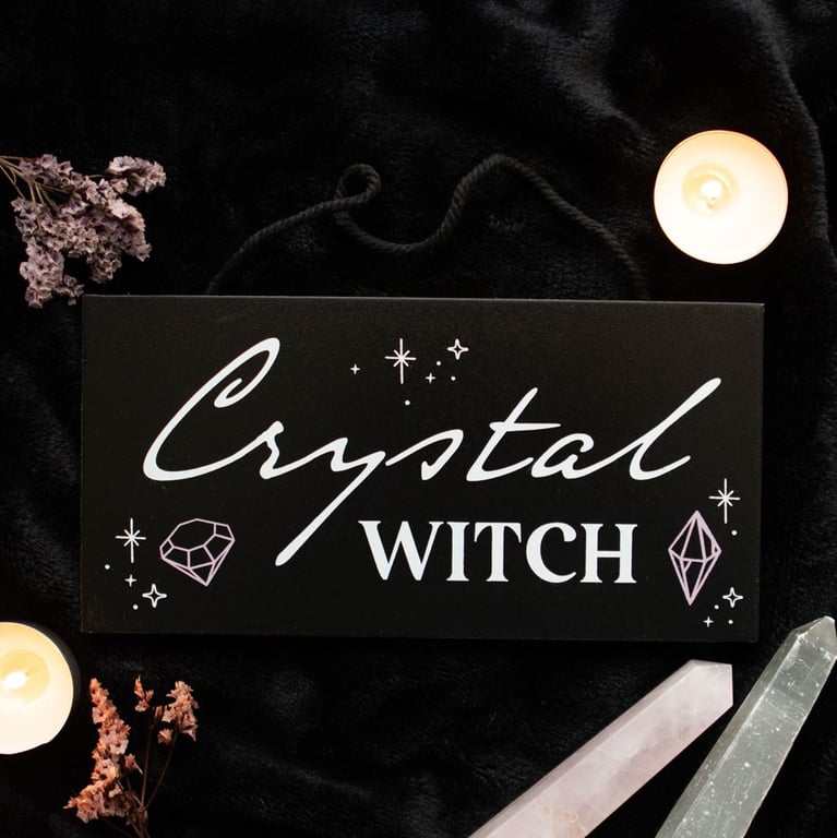 Crystal Witch Hanging Sign - Crystal Healing Decor for a Magical Home
