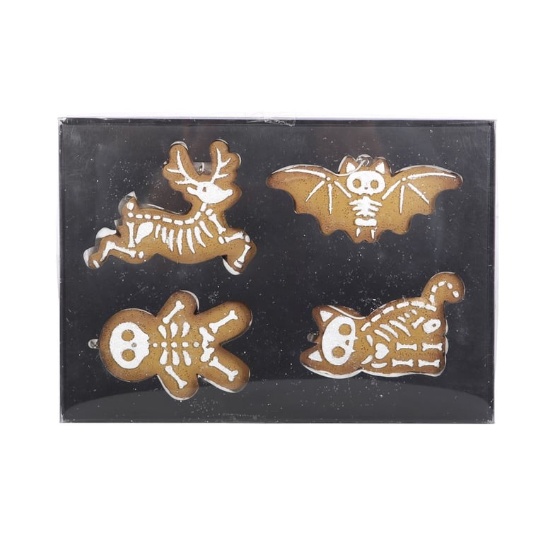 Creepy Skeleton Cookie Ornaments Set - Spooky Gingerbread Christmas Decorations