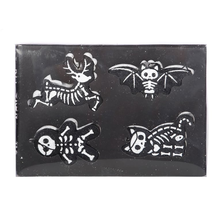 Black Creepy Skeleton Cookie Ornaments - Spooky Christmas Tree Decorations Set of 4
