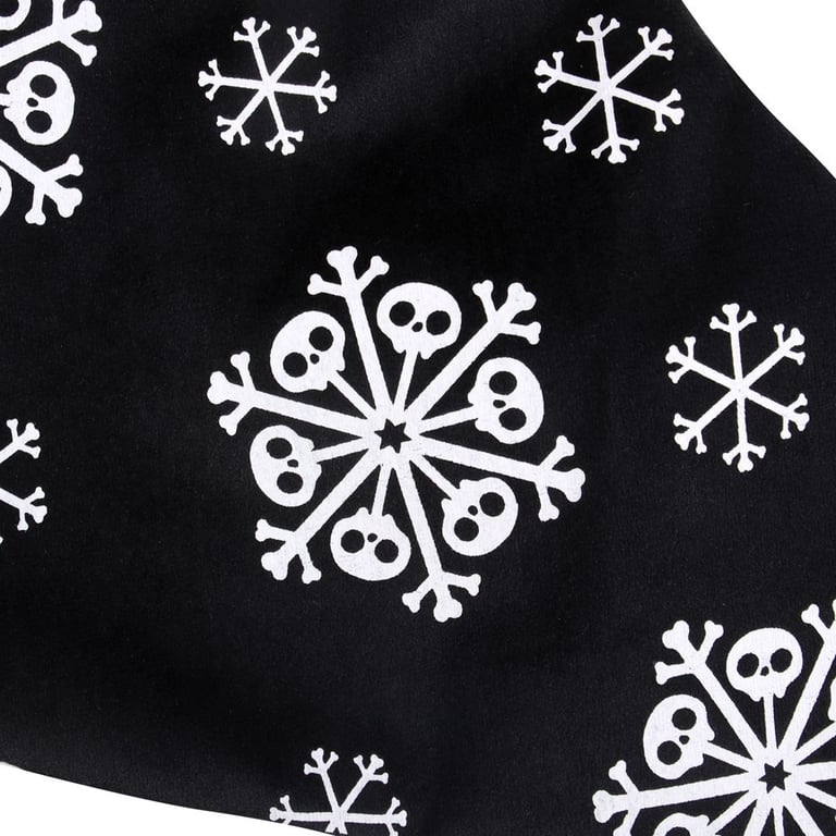 Creepy Black Faux Fur Christmas Stocking with Skull Snowflake Pattern
