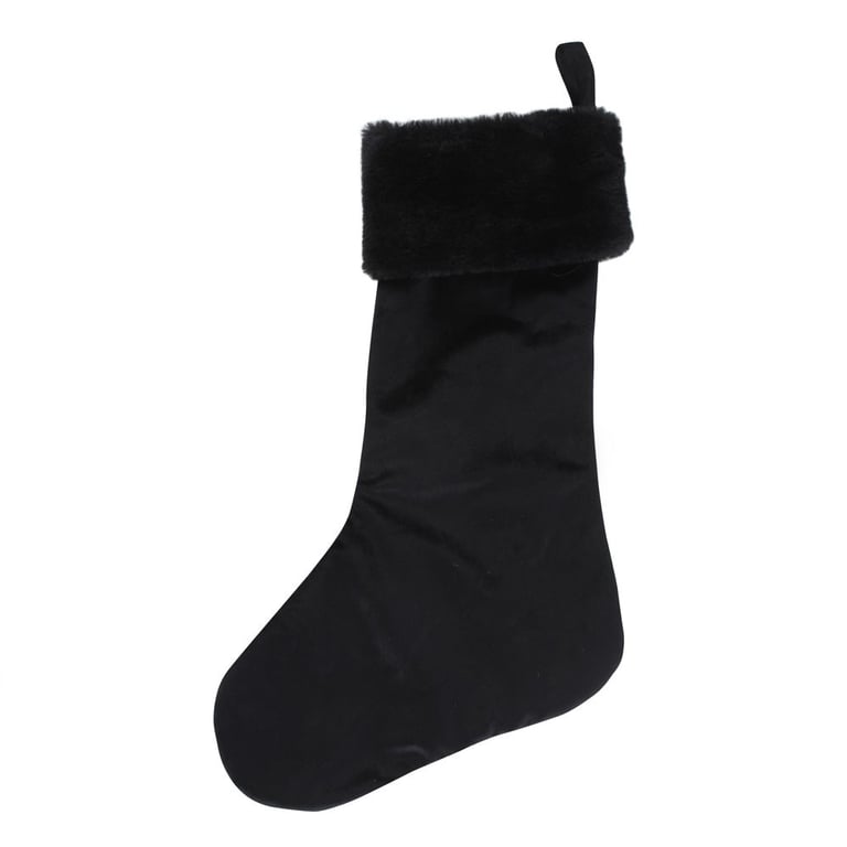 Creepy Black Faux Fur Christmas Stocking with Skull Snowflake Pattern