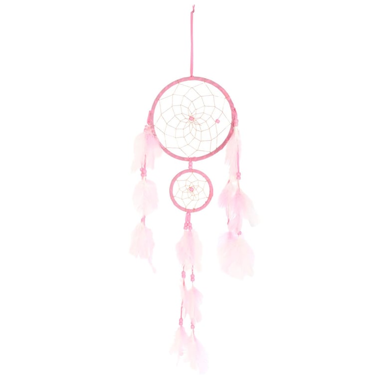 Light Pink Double Dreamcatcher with Tassels and Feather Accents for Home Decor