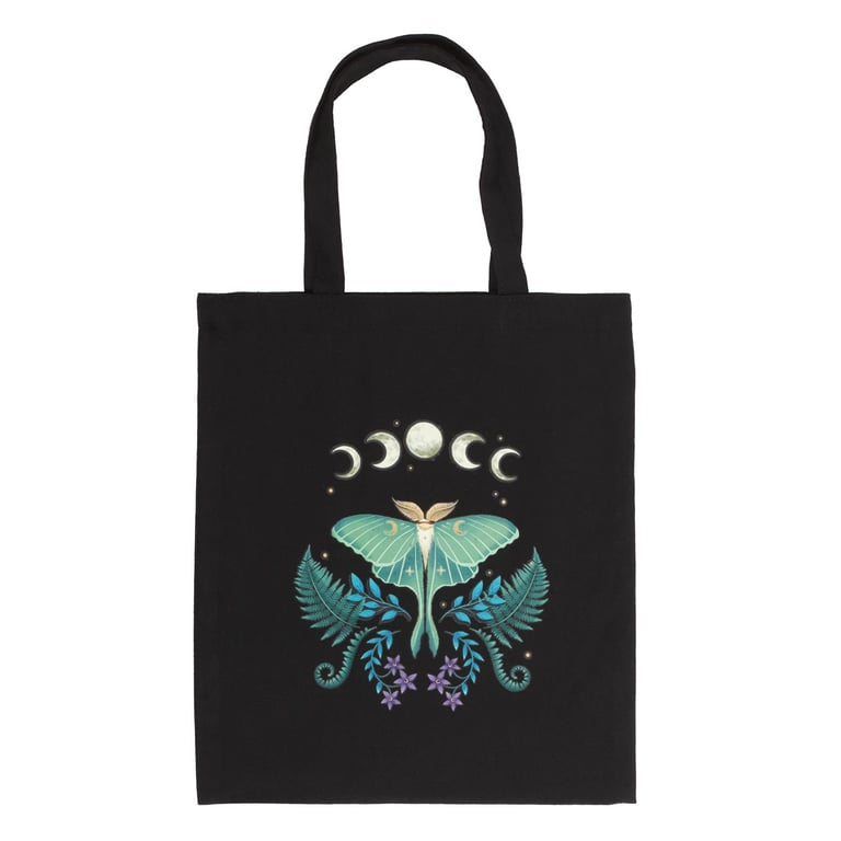 Luna Moth Eco-Friendly Tote Bag - Durable Black Cotton Canvas Design