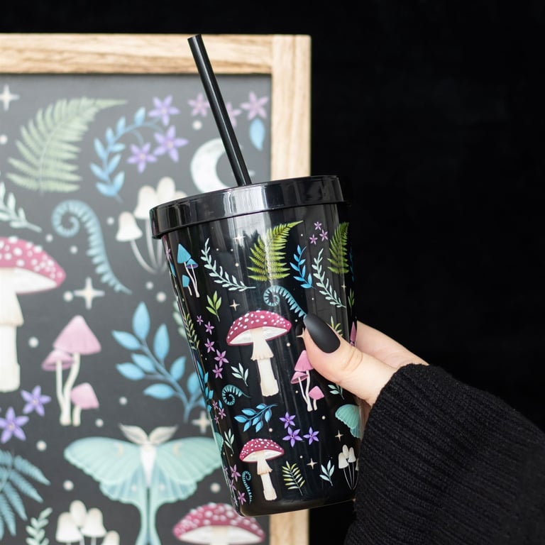 Dark Forest Print 500ml Plastic Tumbler - Magical Nature Lover Gift