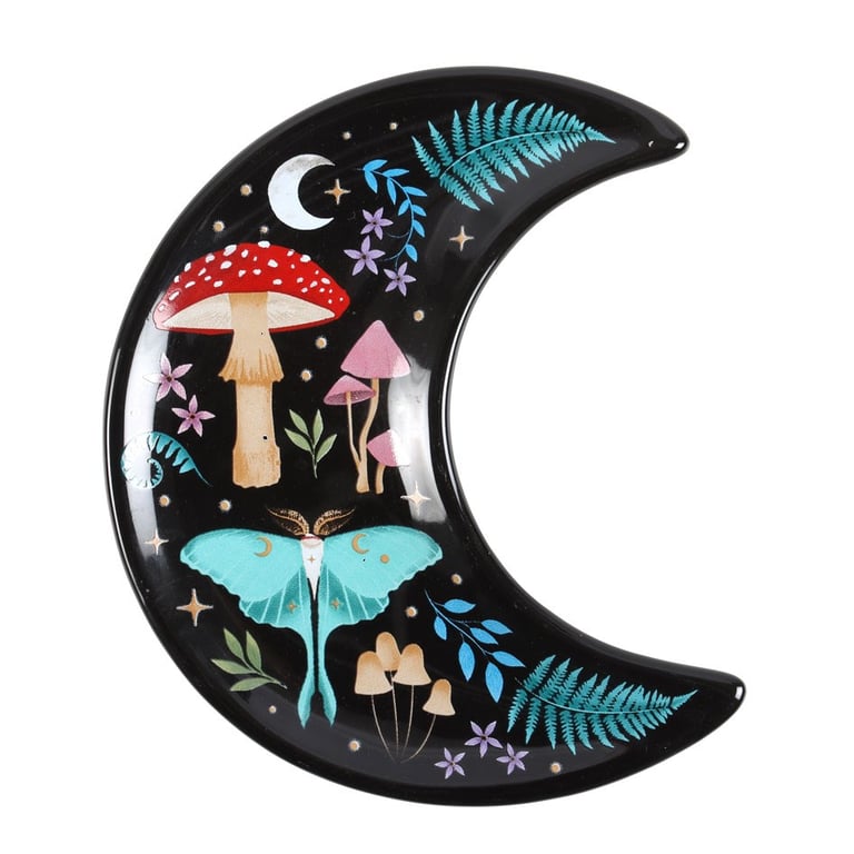 Crescent Moon Dark Forest Print Trinket Dish - Celestial Magic Storage Tray