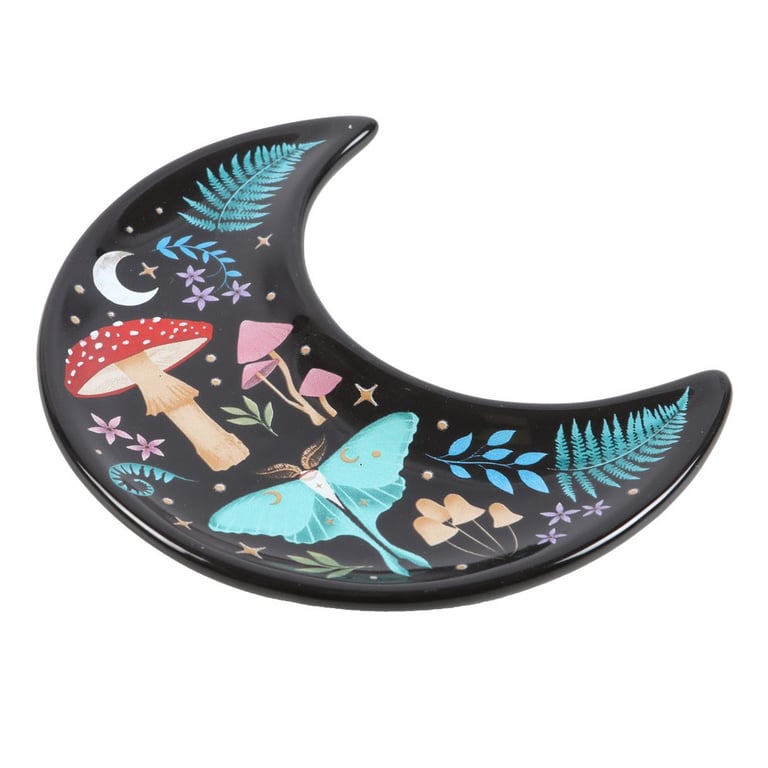 Crescent Moon Dark Forest Print Trinket Dish - Celestial Magic Storage Tray