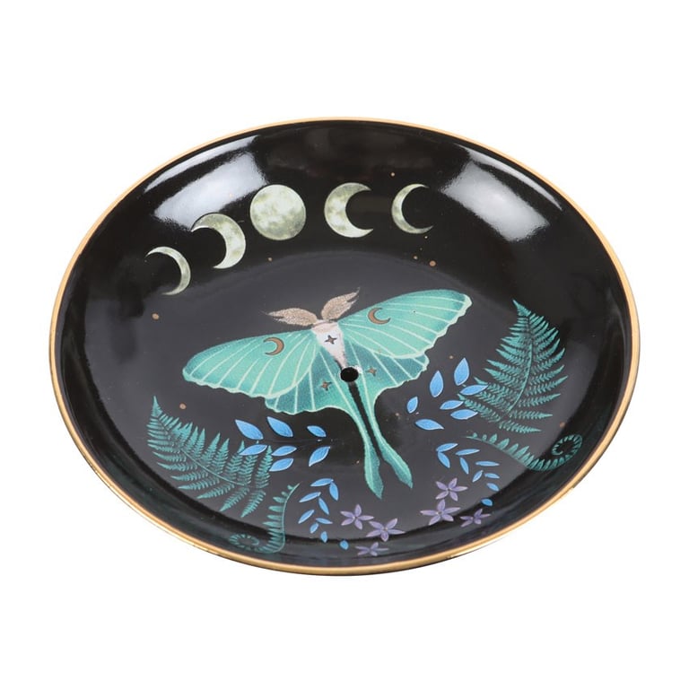 Luna Moth Ceramic Incense Plate - Elegant Home Decor with Luna Moth Design and Moon Phase Accents