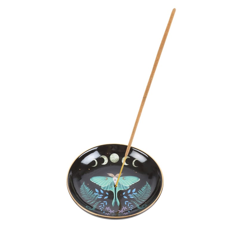 Luna Moth Ceramic Incense Plate - Elegant Home Decor with Luna Moth Design and Moon Phase Accents