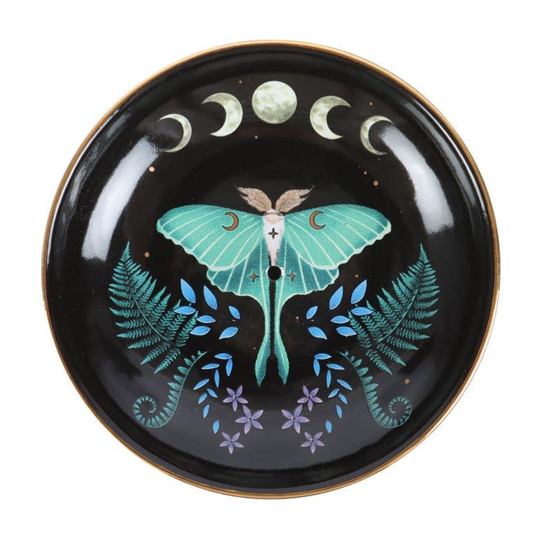 Luna Moth Ceramic Incense Plate - Elegant Home Decor with Luna Moth Design and Moon Phase Accents