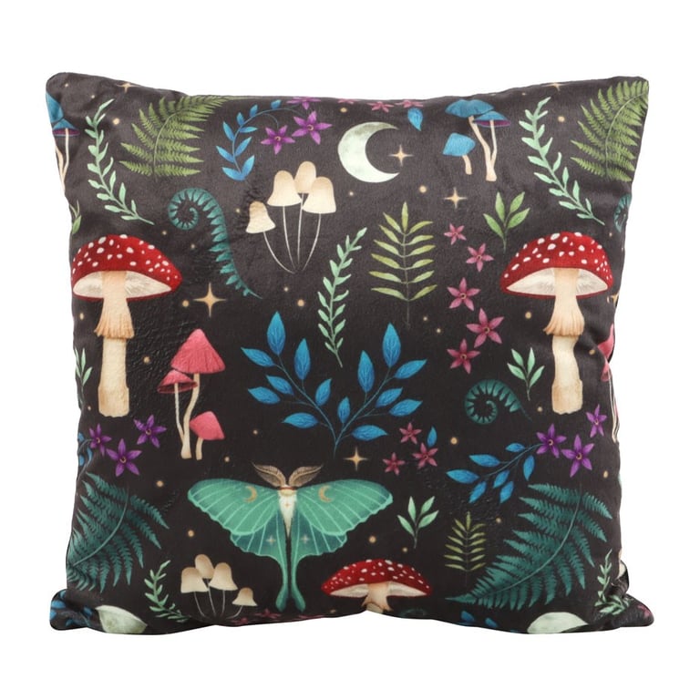 Dark Forest Print 35cm Square Velvet Cushion - Botanical Home Decor