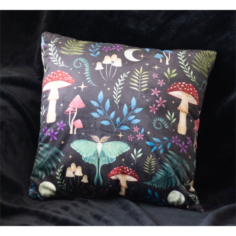 Dark Forest Print 35cm Square Velvet Cushion - Botanical Home Decor