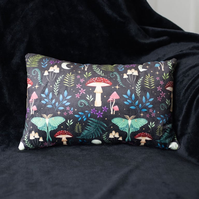 Dark Forest Print 40cm Rectangular Velvet Cushion - Botanical Home Decor