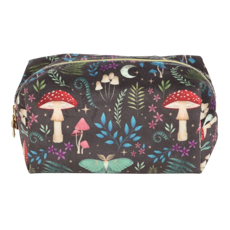 Dark Forest Print Makeup Bag with Gold Bee Accent and Storage Tassel