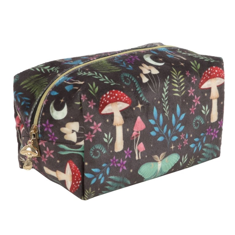Dark Forest Print Makeup Bag with Gold Bee Accent and Storage Tassel
