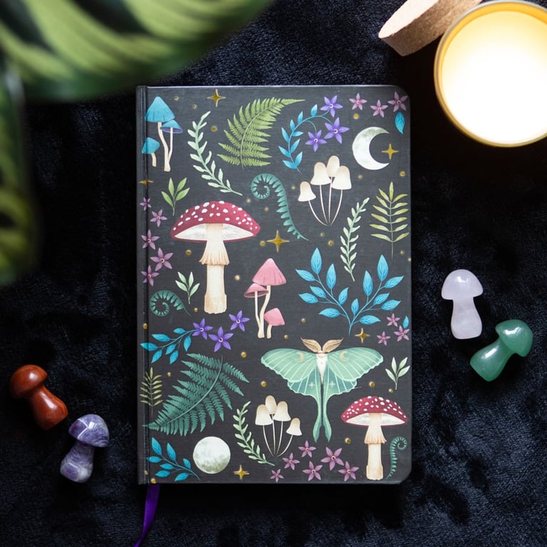 Dark Forest A5 Notebook - 100 Lined Pages with Gold Foil Edges and Ribbon Marker