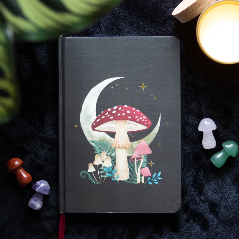 Forest Mushroom A5 Lined Notebook with Gold Foil Edges and Ribbon Marker