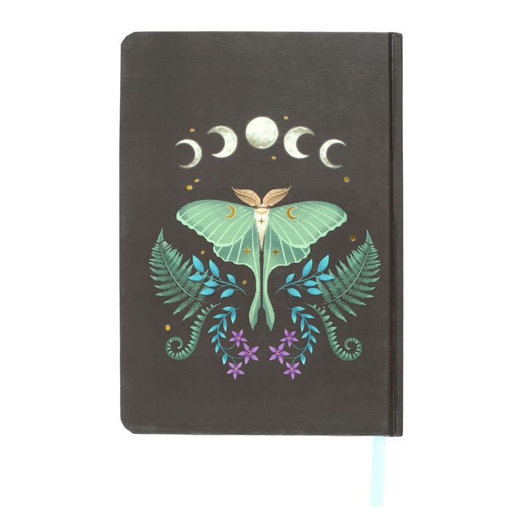 Luna Moth A5 Notebook - Gold Foil Edges & Ribbon Marker, 200 Lined Pages for Journaling and Notes