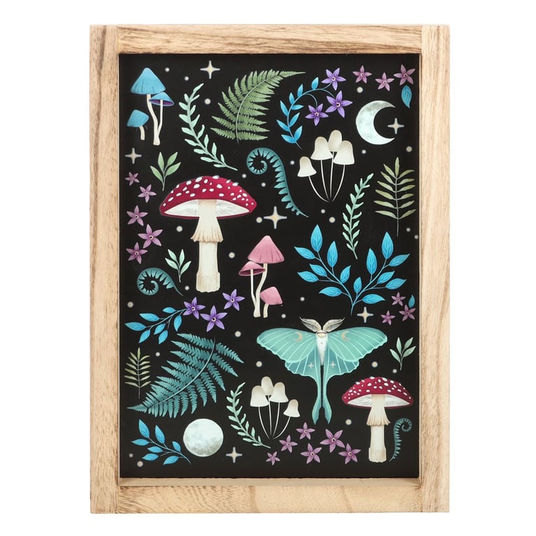 Dark Forest Framed Wall Print - Mystical Nature Decor with Glowing Luna Moth