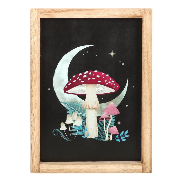 Forest Mushroom Framed Wall Print - Enchanted Forest Design in Rustic Wood Frame