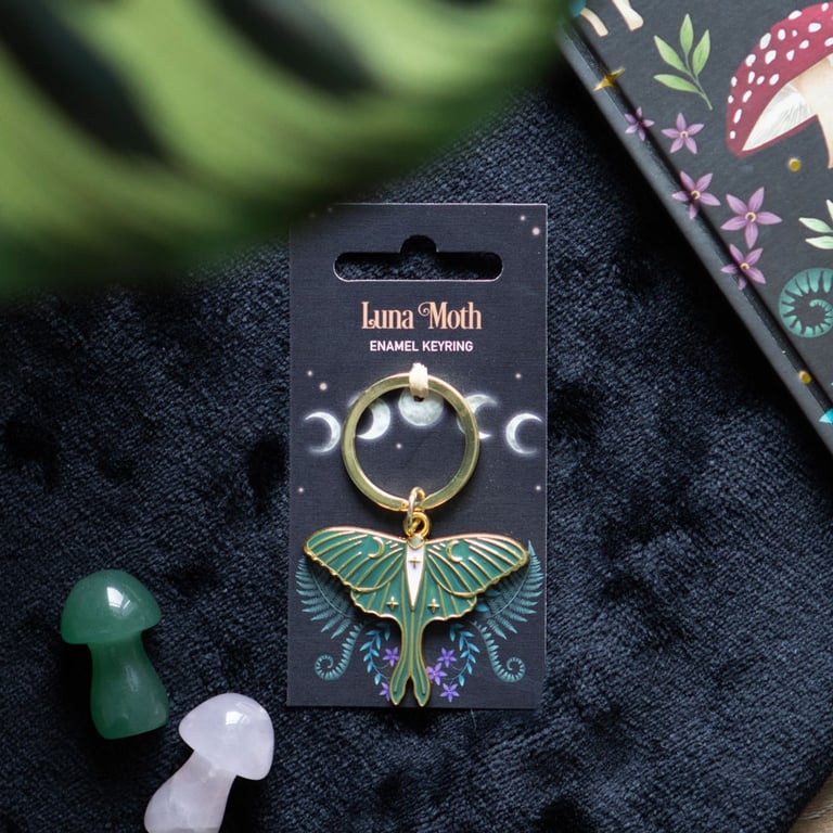 Gold-Tone Luna Moth Enameled Keyring Charm