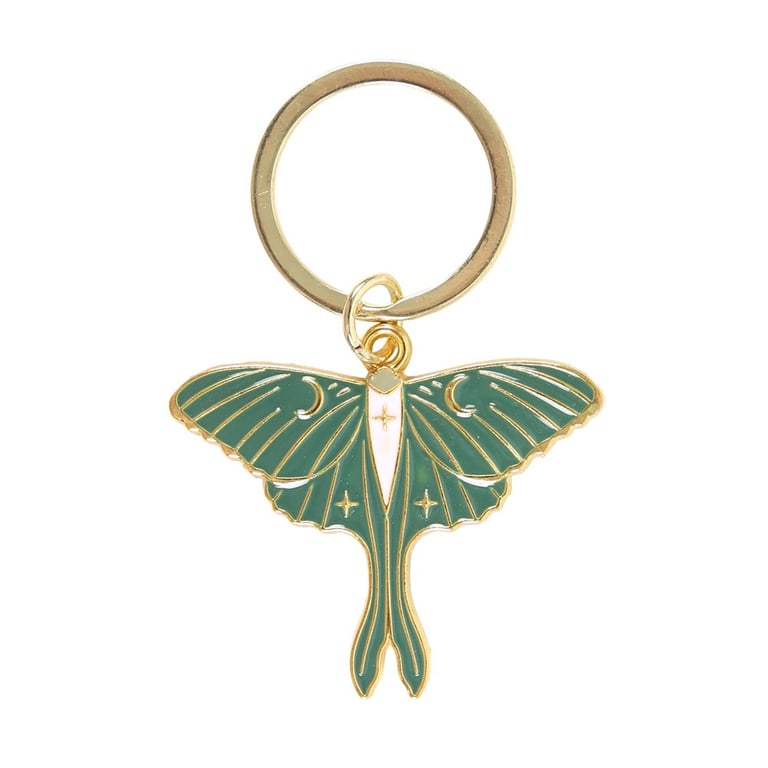 Gold-Tone Luna Moth Enameled Keyring Charm