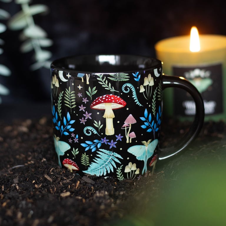 Dark Forest Print Mug - Mystical 340ml Ceramic Cup, Dishwasher & Microwave Safe, Magic Morning Start