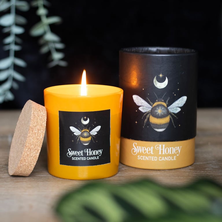 Forest Bee Sweet Honey Candle - Vegan Paraffin Wax, 25hr Burn Time Home Fragrance