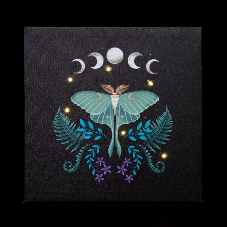 Luna Moth Light Up Canvas Plaque - Ethereal LED Wall Art Decoration