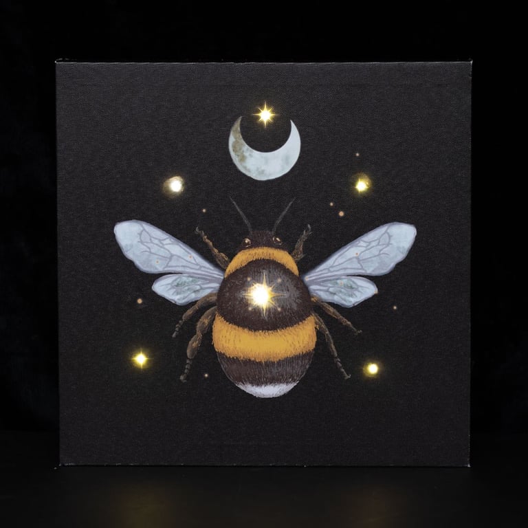 Forest Bee Light Up Canvas Plaque - 30x30cm Wall Art with Embedded LED Lights