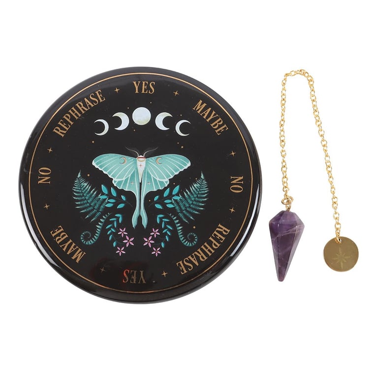 Luna Moth Pendulum Divination Kit - Crystal Pendant & Mystical Guidance Tool