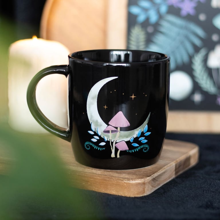 Mystical Moon Ceramic Mug - Dark Forest Design, 340ml Capacity, Microwave Safe