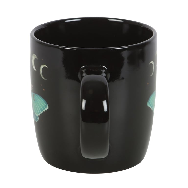 Dark Forest Luna Moth Ceramic Mug, 340ml - Intricate Design & Moon Phase Illustrations