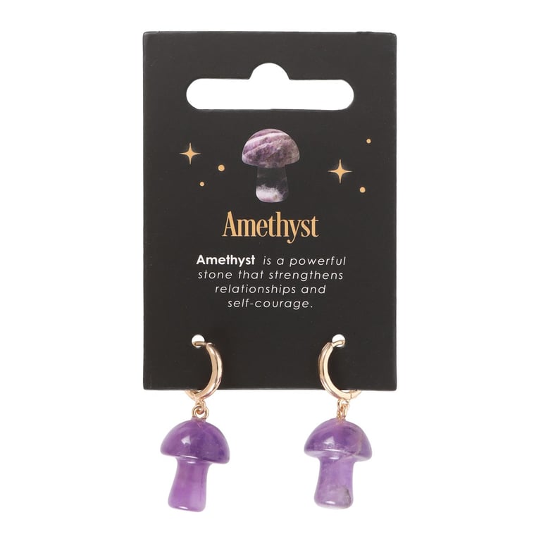 Amethyst Crystal Mushroom Earrings - Courage & Relationship Strengthening Jewelry