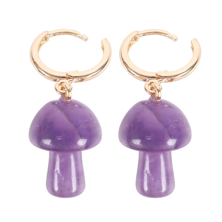 Amethyst Crystal Mushroom Earrings - Courage & Relationship Strengthening Jewelry
