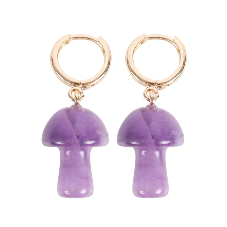 Amethyst Crystal Mushroom Earrings - Courage & Relationship Strengthening Jewelry