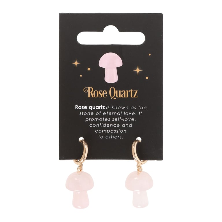 Rose Quartz Crystal Mushroom Earrings - Healing Harmony with Self-Love Energy