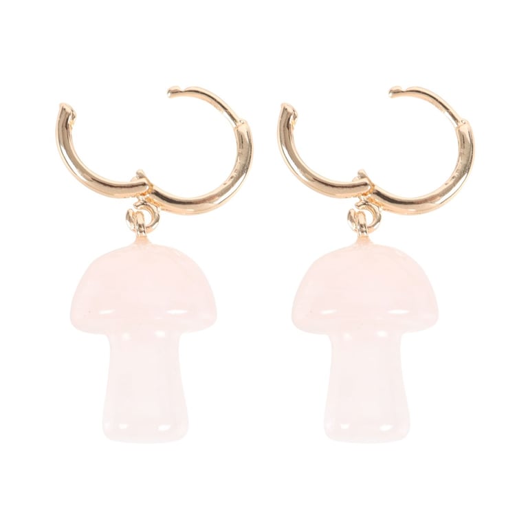 Rose Quartz Crystal Mushroom Earrings - Healing Harmony with Self-Love Energy