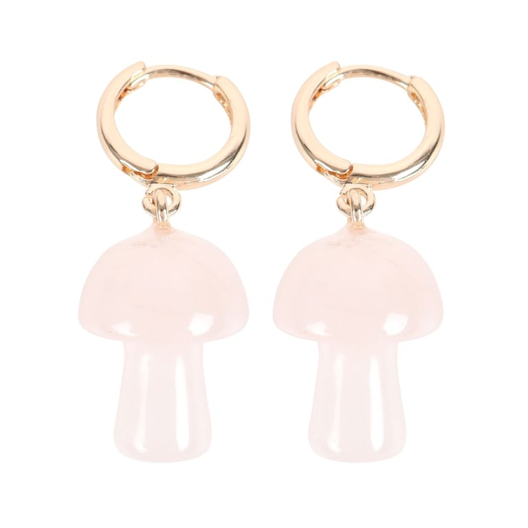 Rose Quartz Crystal Mushroom Earrings - Healing Harmony with Self-Love Energy