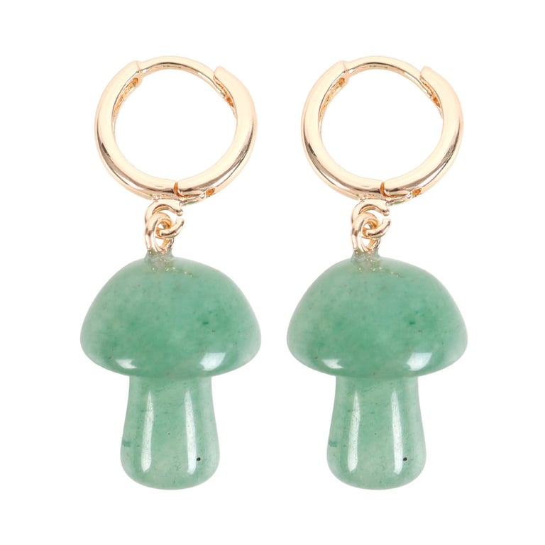 Aventurine Crystal Mushroom Earrings - Natural Healing Strength Promoters