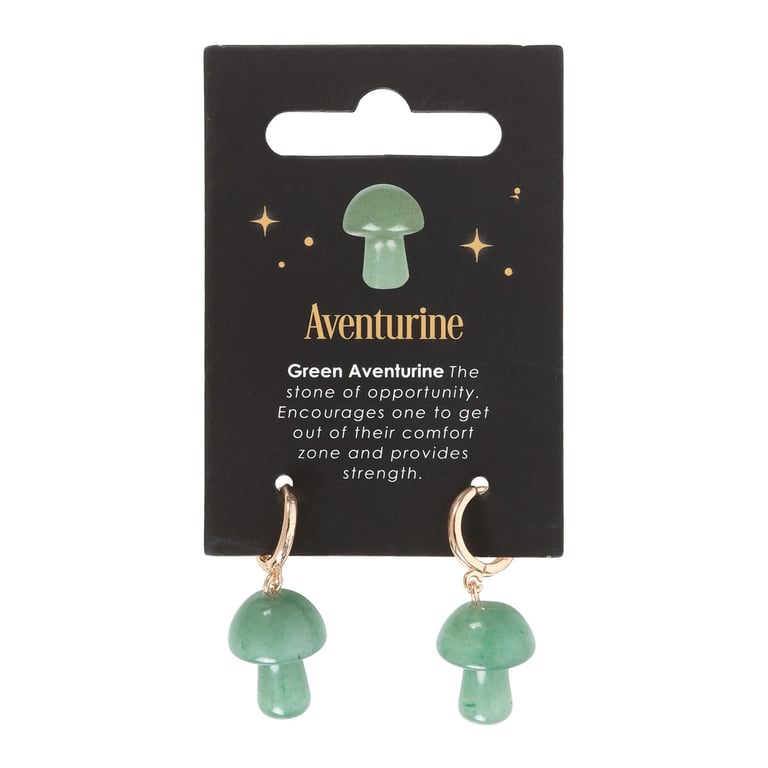 Aventurine Crystal Mushroom Earrings - Natural Healing Strength Promoters
