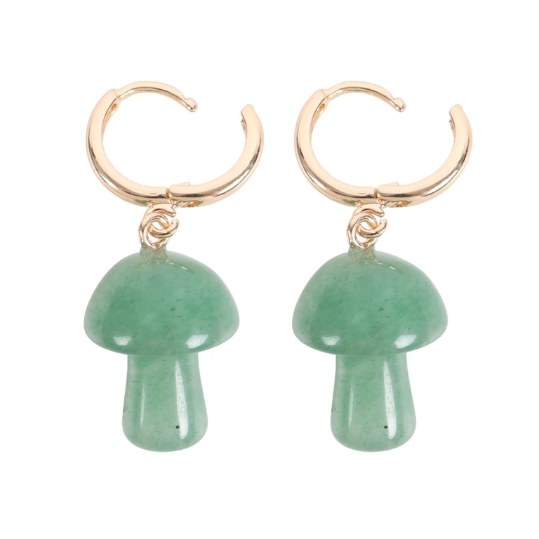 Aventurine Crystal Mushroom Earrings - Natural Healing Strength Promoters