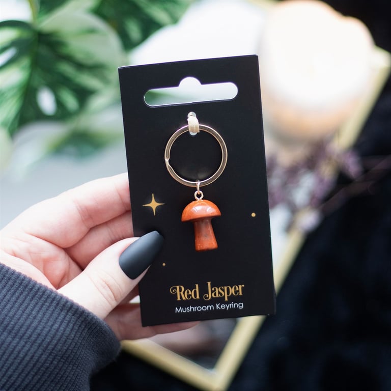 Red Jasper Crystal Mushroom Healing Keyring - Balance and Harmony in Your Pocket
