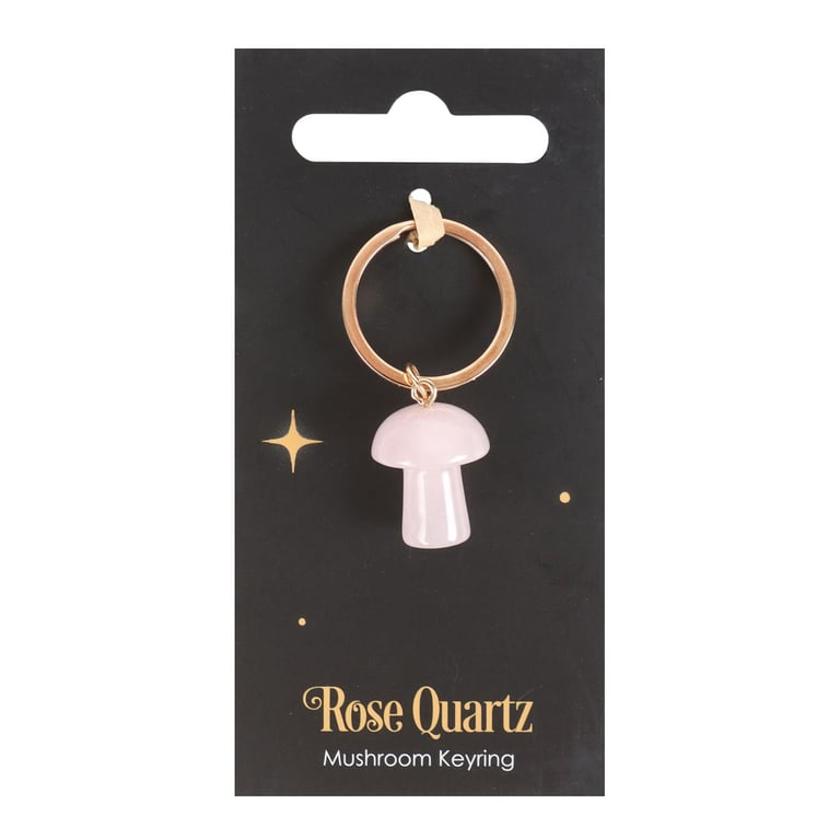 Rose Quartz Crystal Mushroom Keyring - Promotes Self-Love and Harmony